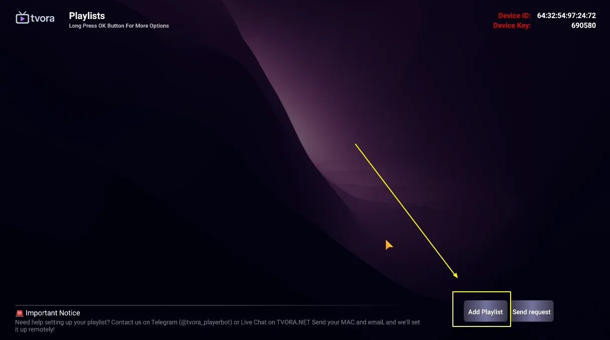 Add playlist button in TVORA Player